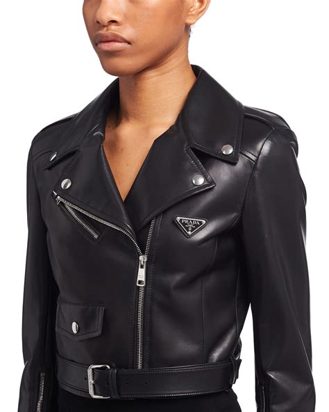 biker jacket prada|Black Nappa Leather Biker Jacket .